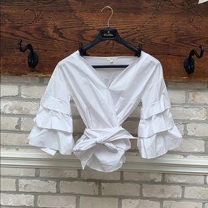 White Wrap Around Wide Sleeves Statement blouse
